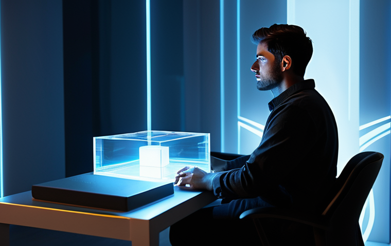 A professional game player, fully clothed in modest, smart casual attire, sits contemplatively at a sleek, minimalist gaming desk in a modern, subtly lit room. A glowing, translucent holographic projection of an abstract 'rare package' floats before them, showcasing stylized, non-specific game-related concepts like a radiant key and a shimmering box, emitting an inviting light. The player's expression is intrigued and thoughtful, without distress. professional photography, cinematic lighting, ultra-detailed, high resolution, perfect anatomy, correct proportions, natural pose, well-formed hands, proper finger count, natural body proportions, safe for work, appropriate content, fully clothed, professional.
