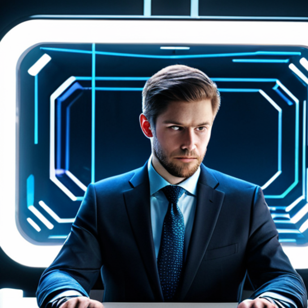A male professional in a sharp, modest business suit, seated intensely at a sleek, futuristic desk. His face shows a mix of intense focus and anticipation as he looks at a large, transparent holographic game screen displaying an abstract "item enchantment" interface. One hand hovers over a glowing virtual button, while subtle, dynamic energy flows around the screen – bright, positive light on one side representing success, and faint, broken geometric patterns on the other side symbolizing potential failure. The background is a sophisticated, dimly lit modern gaming room with soft ambient light. Volumetric lighting, cinematic, high detail, professional photography, studio lighting. perfect anatomy, correct proportions, natural pose, well-formed hands, proper finger count, natural body proportions. fully clothed, modest clothing, appropriate attire, professional dress, safe for work, appropriate content, family-friendly.