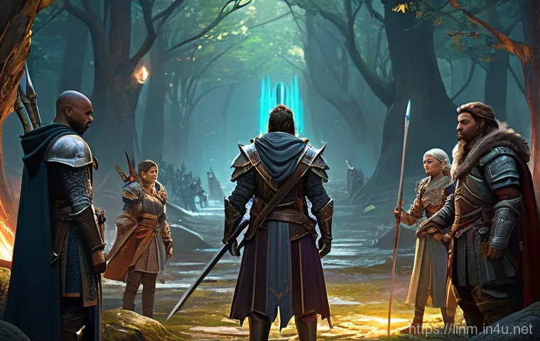 리니지M 혈맹 레이드 운영 - **A diverse group of Lineage M clan members preparing for a challenging raid.** The scene is set in ...