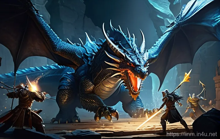 리니지M 혈맹 레이드 운영 - **A diverse group of Lineage M clan members preparing for a challenging raid.** The scene is set in ...