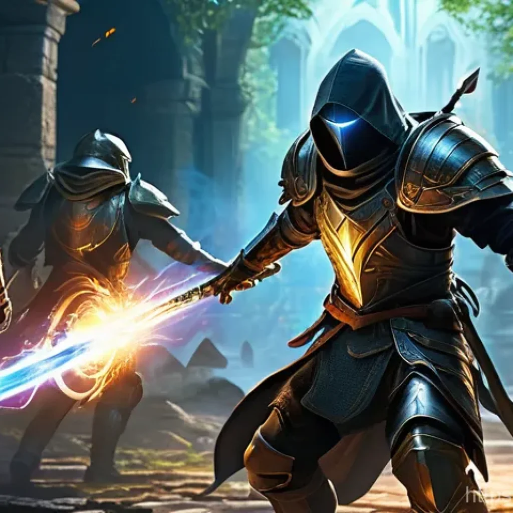 리니지M 사냥 효율 최적화 - A dynamic, action-packed scene in a fantasy MMORPG setting, depicting a skilled warrior character in...