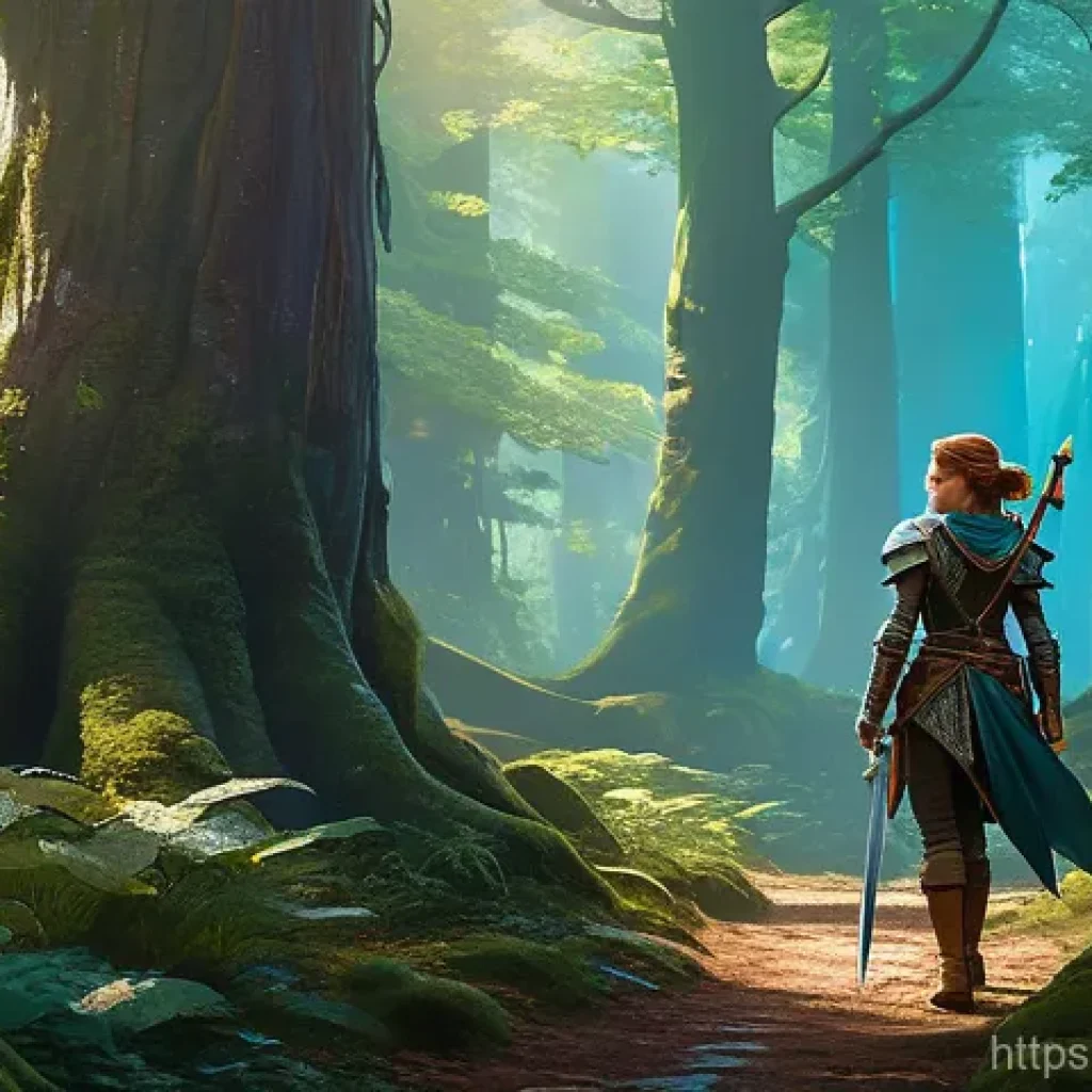 리니지M 콘텐츠 분류 가이드 - A determined, young female adventurer, dressed in practical yet stylish fantasy leather armor and a ...