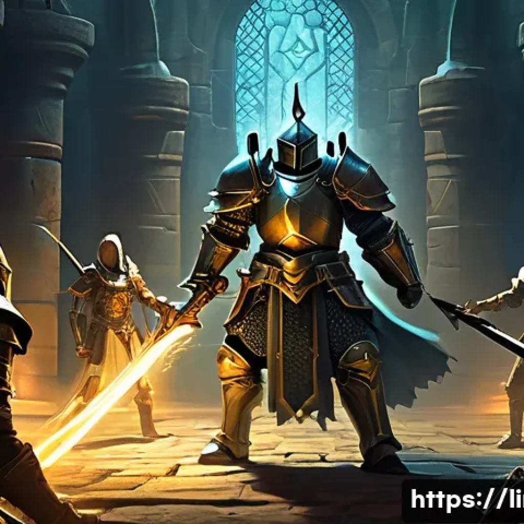 리니지M 최적의 사냥 시간 - **Image Prompt 1: "Time-Limited Dungeon Raid"**
A group of diverse fantasy adventurers, includin...