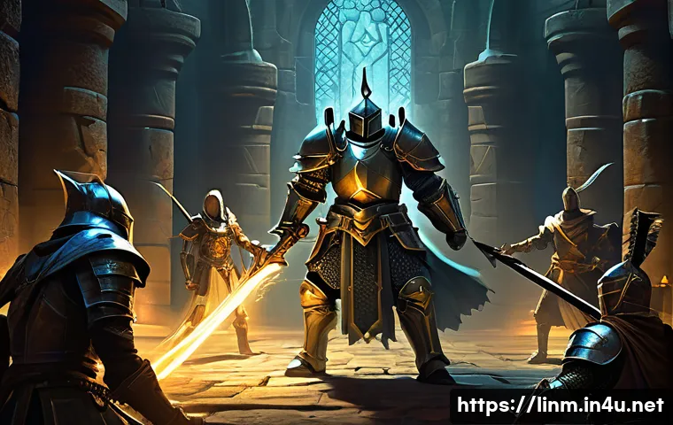 리니지M 최적의 사냥 시간 - **Image Prompt 1: "Time-Limited Dungeon Raid"**
A group of diverse fantasy adventurers, includin...